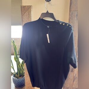 Ann Taylor Black Crew Neck Sweater with Gold Button Accents